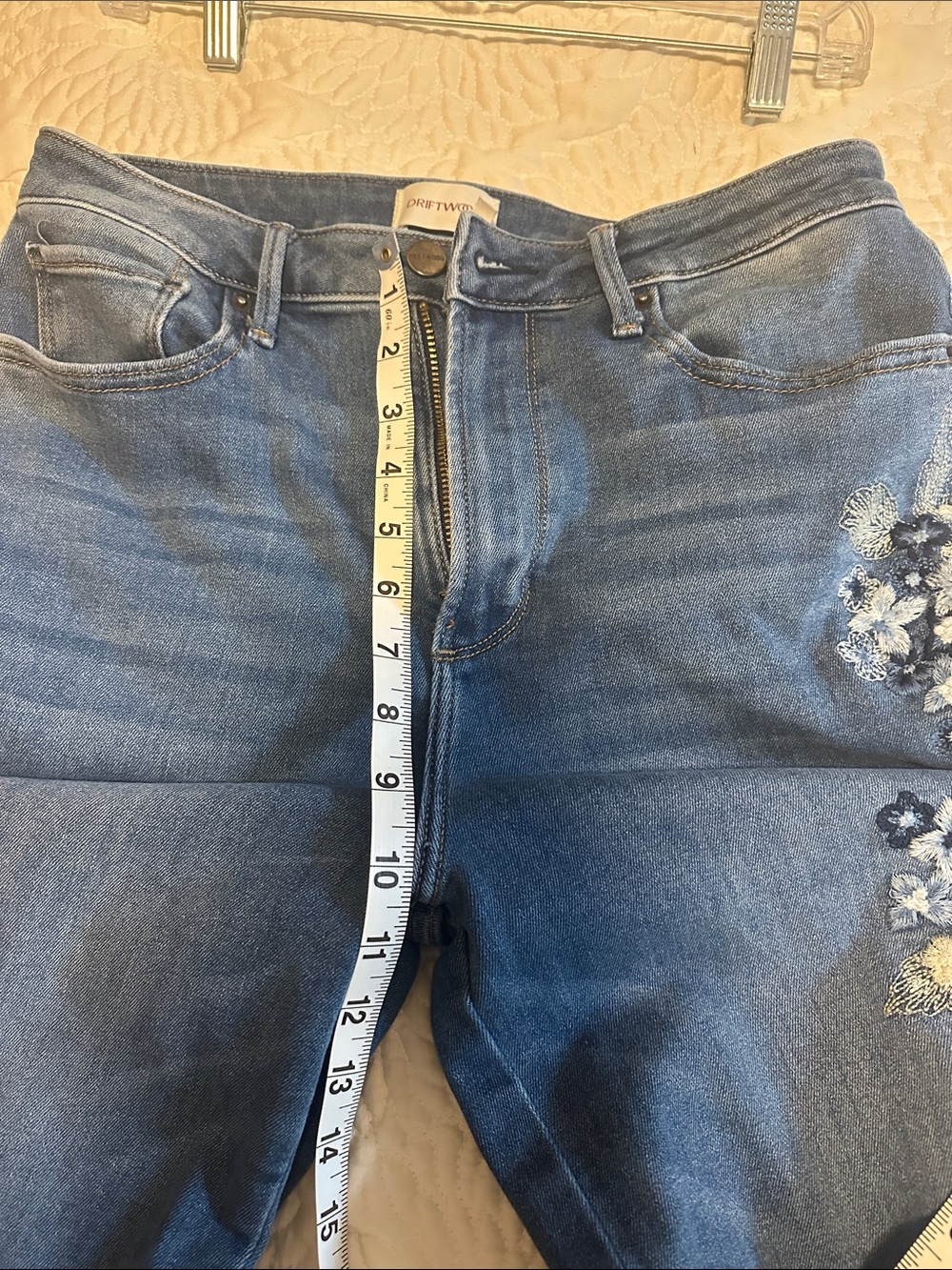 DRIFTWOOD Blue Embroidered Wide Leg Trouser Jeans - Picture 6 of 8